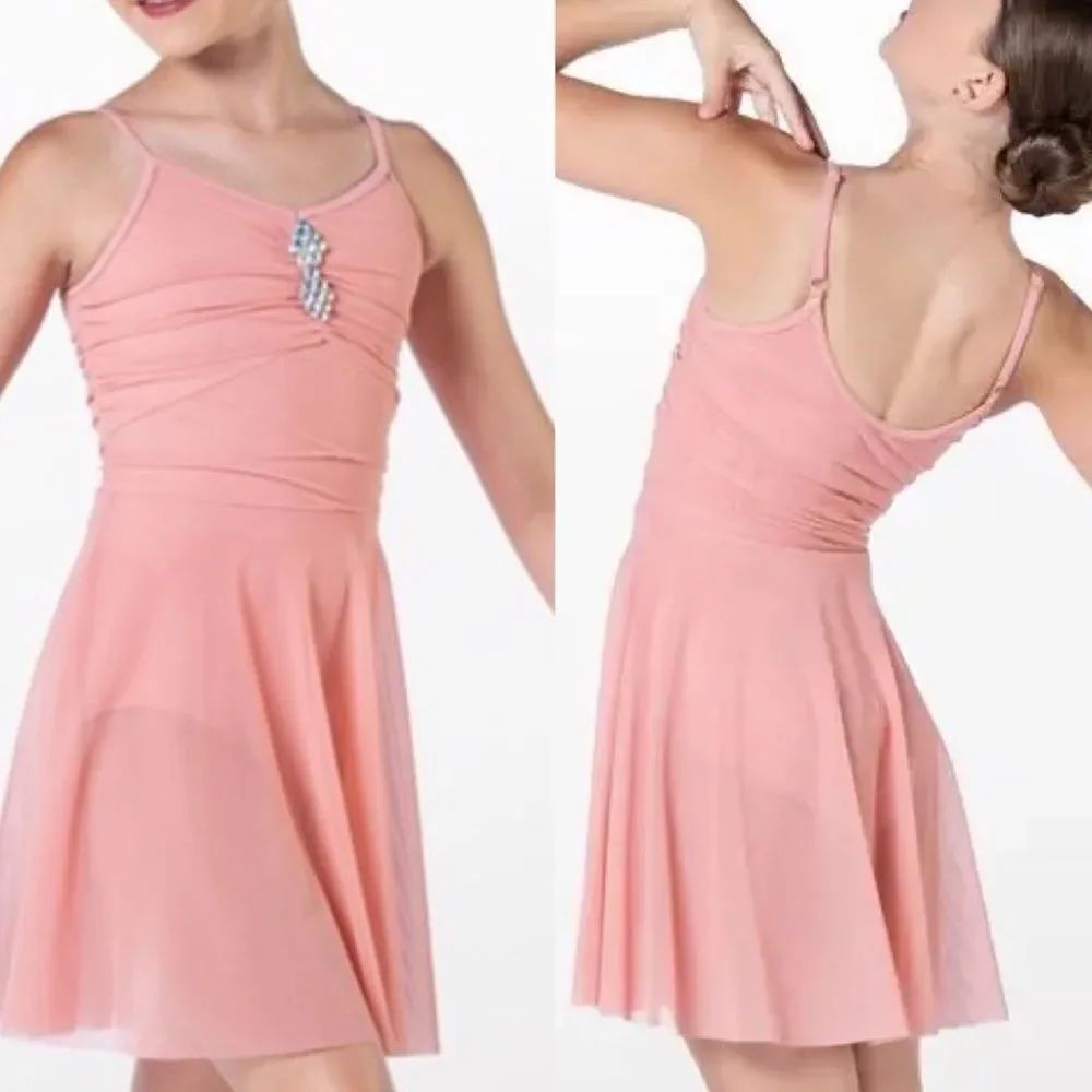 WEISSMAN Dance costume sage green Jeweled Pinch-Front Dress D13076 MA adult